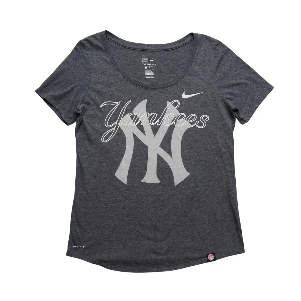 Nike NY Yankees Womens Medium Gray Dri Fit Shirt MLB Athletic Tee